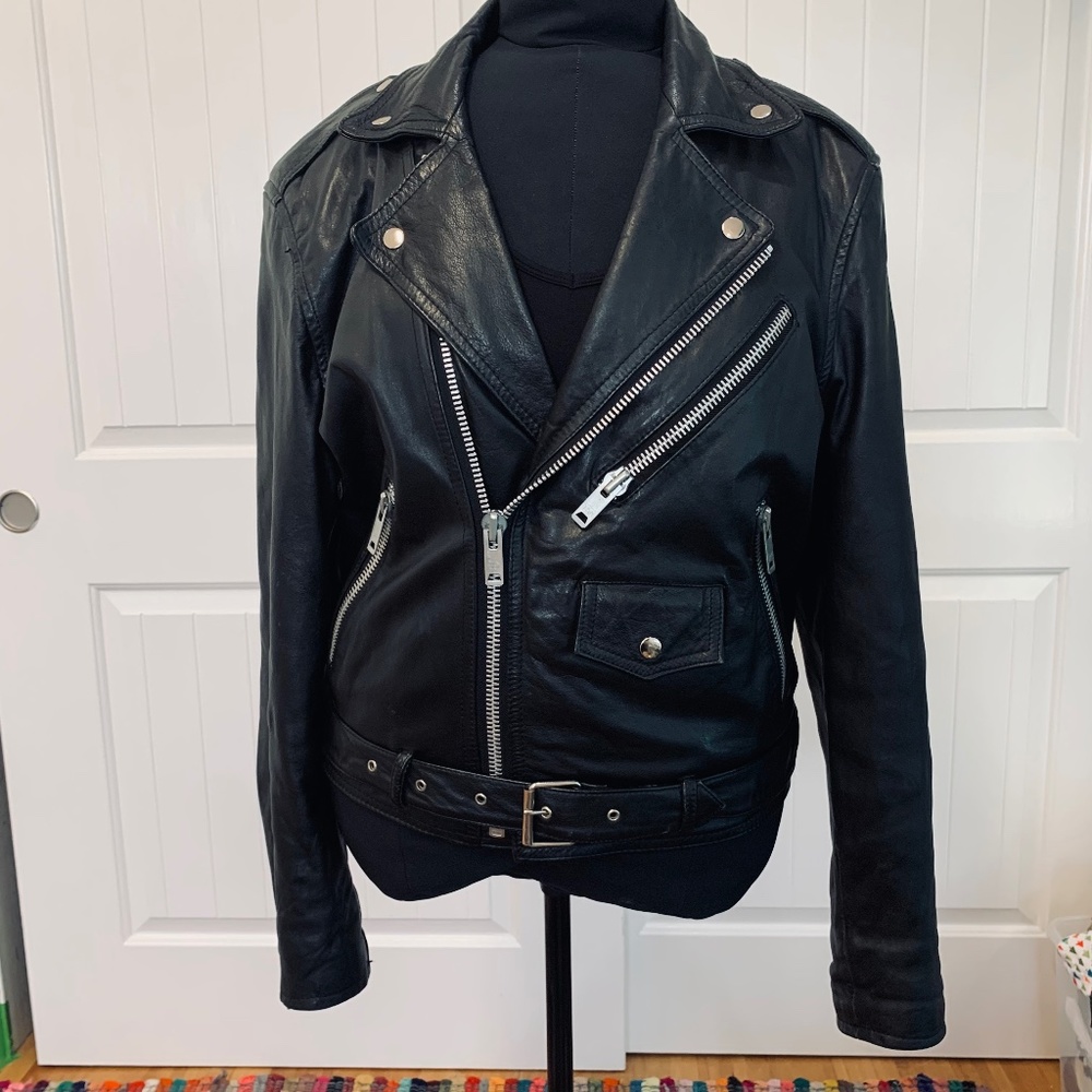 RAW Leather Wear Black Motorcycle Jacket M/L